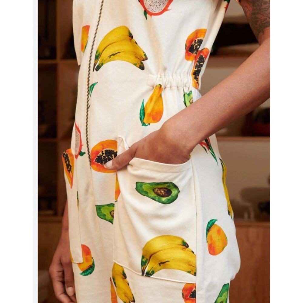 NOBLE Sz M Medium Fruit Frutas Print Short Sleeve Adult Jumpsuit Utility Suit - Picture 4 of 8